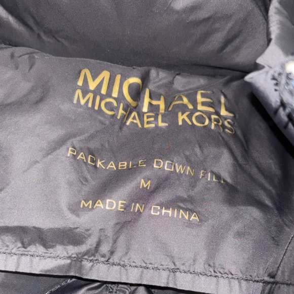 Michael Kors Black Quilted Hooded Packable Puffer Jacket with Gold Hardware - Picture 2 of 5